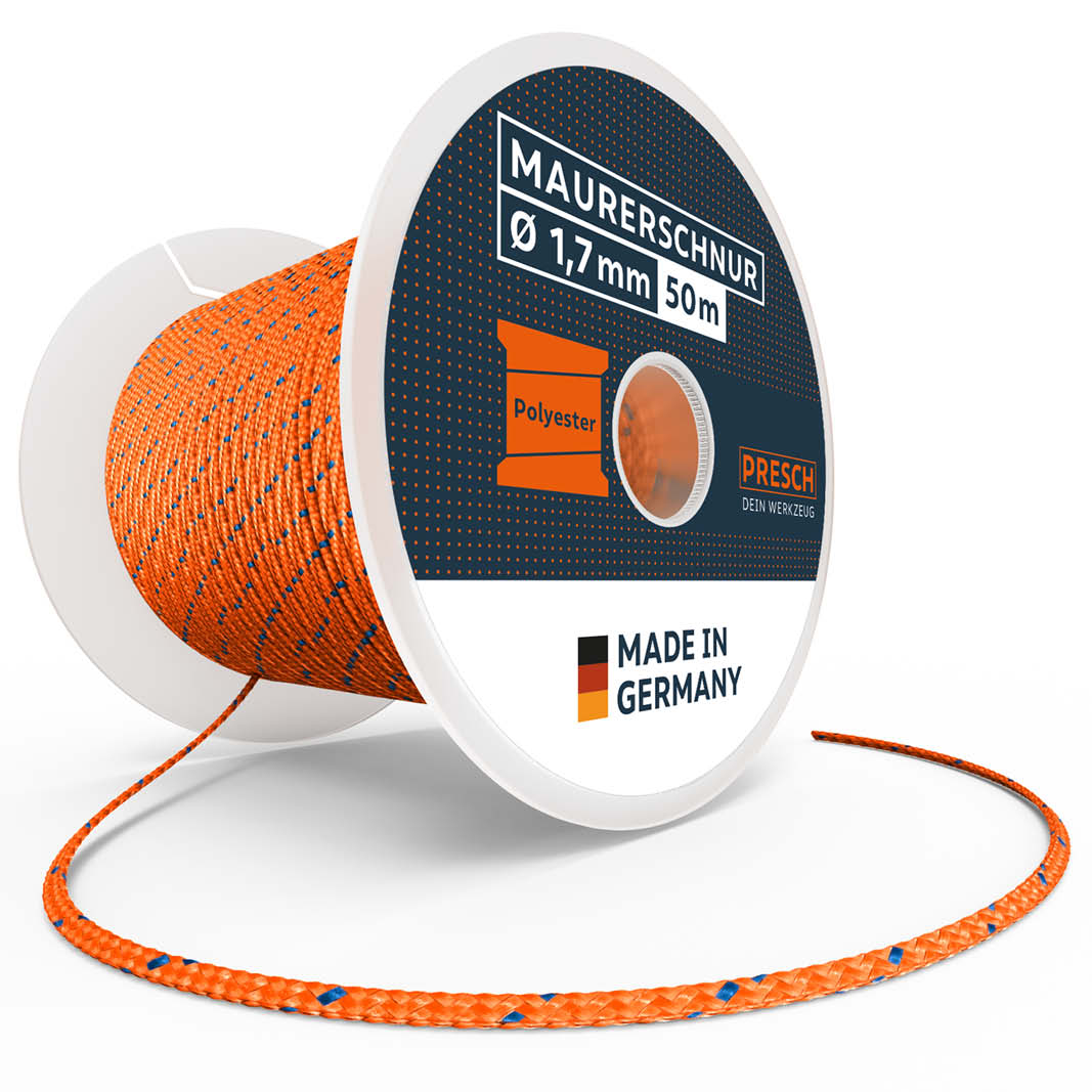 Presch Maurerschnur auf Rolle, 50m lange Absteckschnur für Bauarbeiten, hochwertige Schnur aus Polyester.