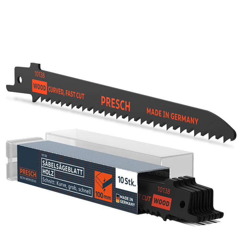 PRESCH Säbelsägeblatt für Holz 130mm für Kurvenschnitte, inklusive Verpackung und mehrere Sägeblätter