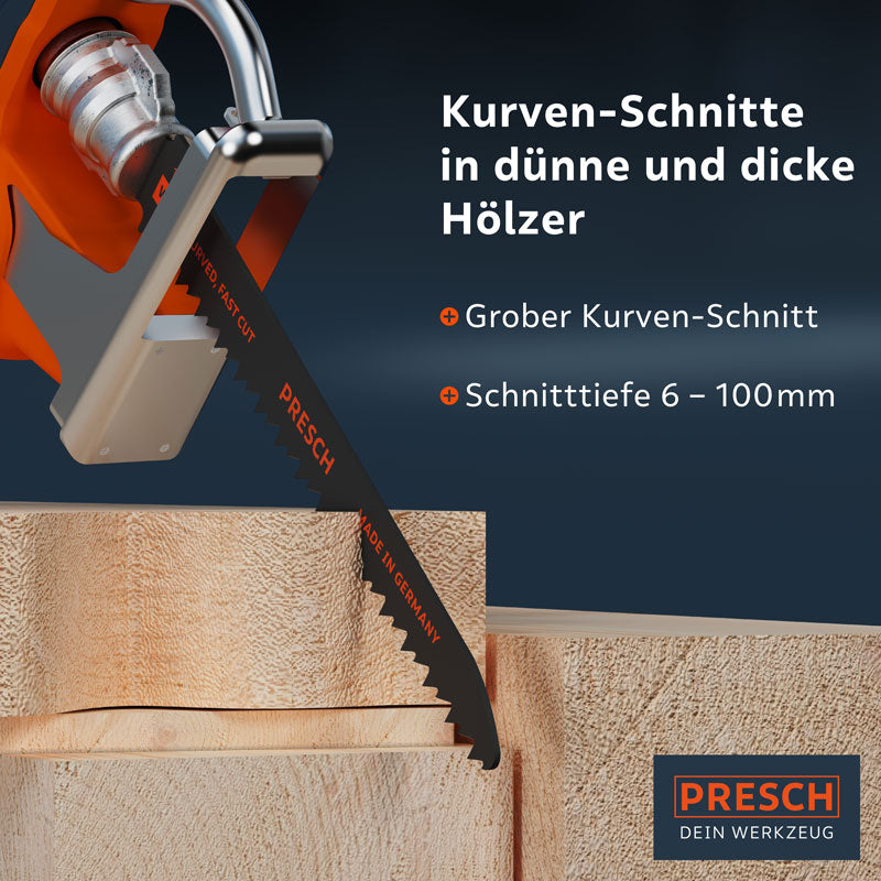 PRESCH Reciprocating zaagblad voor hout met 130 mm lengte voor curve snijden, geschikt voor grove zaagsneden in houtmaterialen