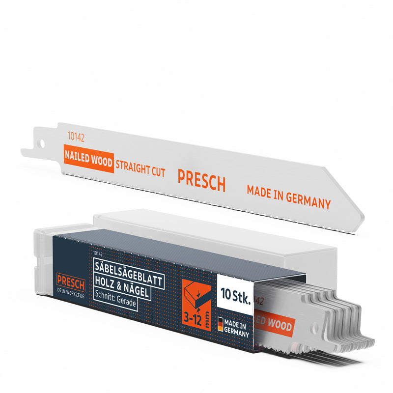 PRESCH Säbelsägeblatt für Holz mit Nägeln 130mm für gerade Schnitte, Reciprosägeblätter, Sägeblatt Säbelsäge