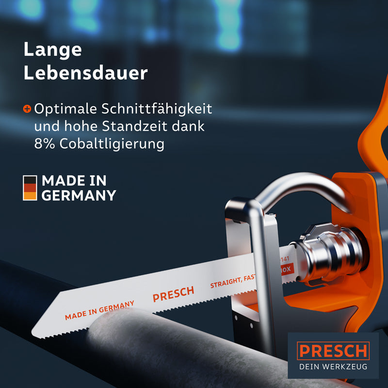 PRESCH Reciprozaagblad voor metaal, 130 mm van roestvrij staal, duurzaam en roestvrij met efficiënte zaagprestaties voor professioneel gebruik.