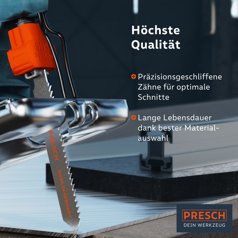 Lames de scie sauteuse PREISCH pour bois avec dents rectifiées de précision et haute qualité de coupe.