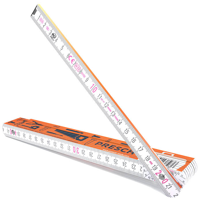 PRESCH Zollstock 2m in Orange, geöffnetes Messwerkzeug, Maßstab und Klappmeter