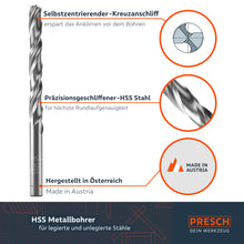 Der Metallbohrer zentriert sich dank Kreuzanschliff selbstständig für präzises Bohren in Stahl.
