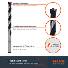 Der Betonbohrer zentriert sich präzise und fördert Bohrmehl dank sauber gearbeiteter Nuten.
