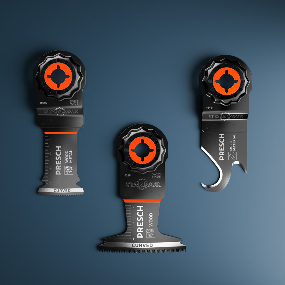 PRESCH Multitool Dachdecker Set 3-teilig mit zwei Tauchsägeblättern und Multi-Messer