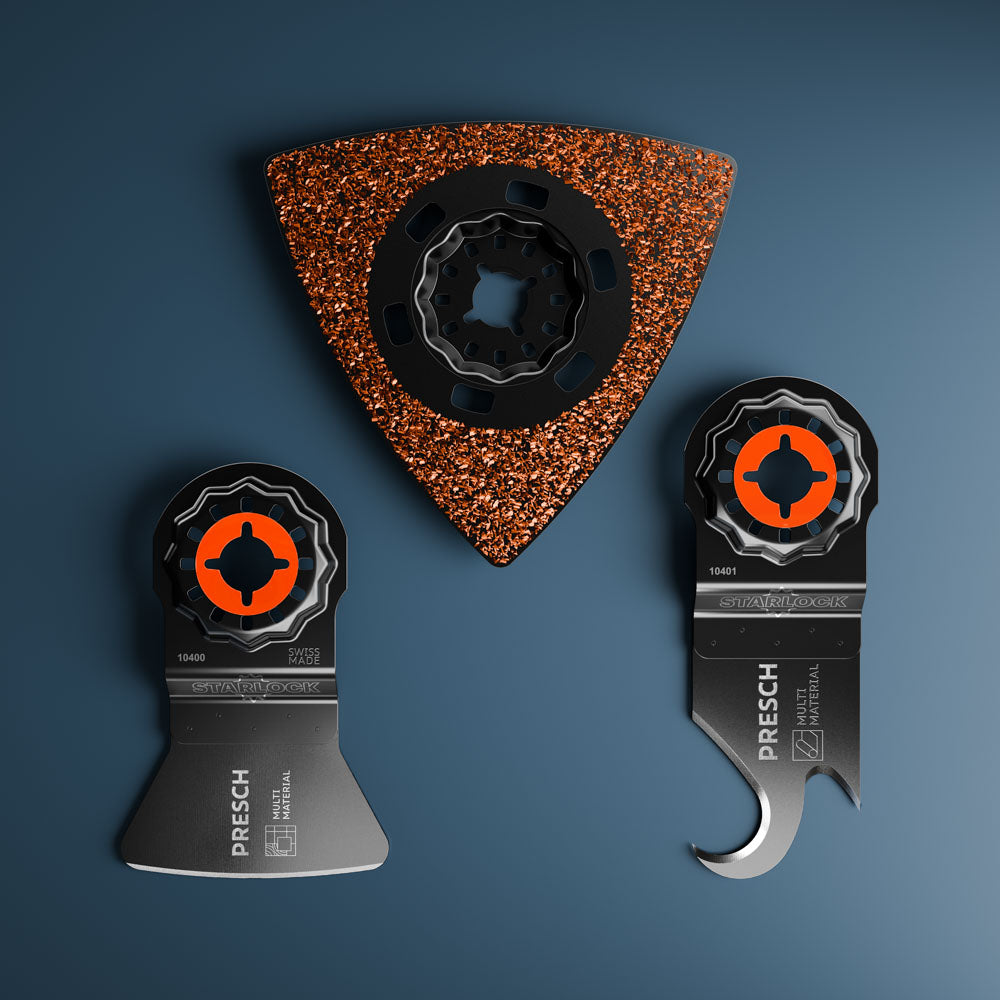 PRESCH Multitool Teppich Set 3-teilig mit Multi-Messer, Schaber und Carbid-Schleifplatte