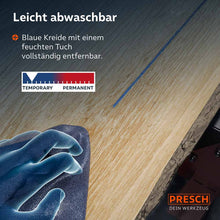 Élimination sans résidu après le travail terminé : la craie bleue peut être entièrement essuyée des surfaces en bois avec un chiffon humide.