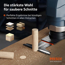Strakke sneden in perfectie: Het brede diepzaagblad bij het nauwkeurig inkorten van een houten deuvel; geschikt voor alle houtsoorten en gecoate platen zonder scheuren.