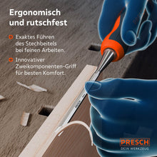 Sichere Führung bei feinen Arbeiten: Die Illustration zeigt die Handhaltung am innovativen Zweikomponenten-Griff für besten Komfort und exakte Linienführung.