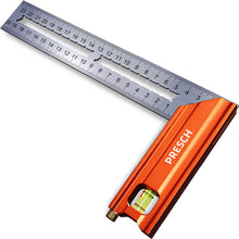 PRESCH angle de butée 200 mm en version métallique avec niveau à bulle et graduation pour une mesure d'angle précise et marquage.
