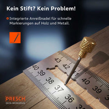 PRESCH Anschlagwinkel 400mm mit integrierter Anreißnadel zur präzisen Markierung auf Holz und Metall.