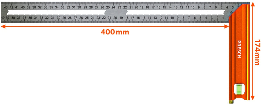 PRESCH Anschlagwinkel 400mm mit Maßskala und Libelle für präzise Mess- und Markierarbeiten