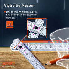 Der Zollstock besitzt eine integrierte Winkelskala zum Anzeichnen und Messen von Winkeln.