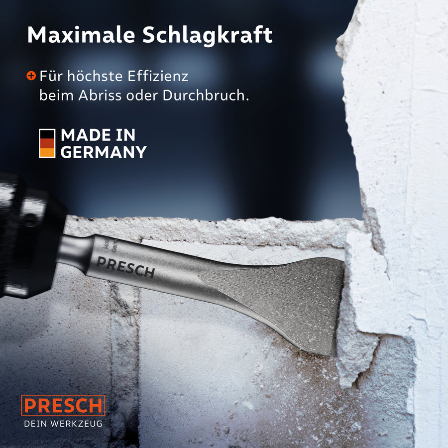 PRESCH Beitelgereedschap met maximale slagkracht voor efficiëntie bij sloopwerk, kwaliteitsproduct Made in Germany.