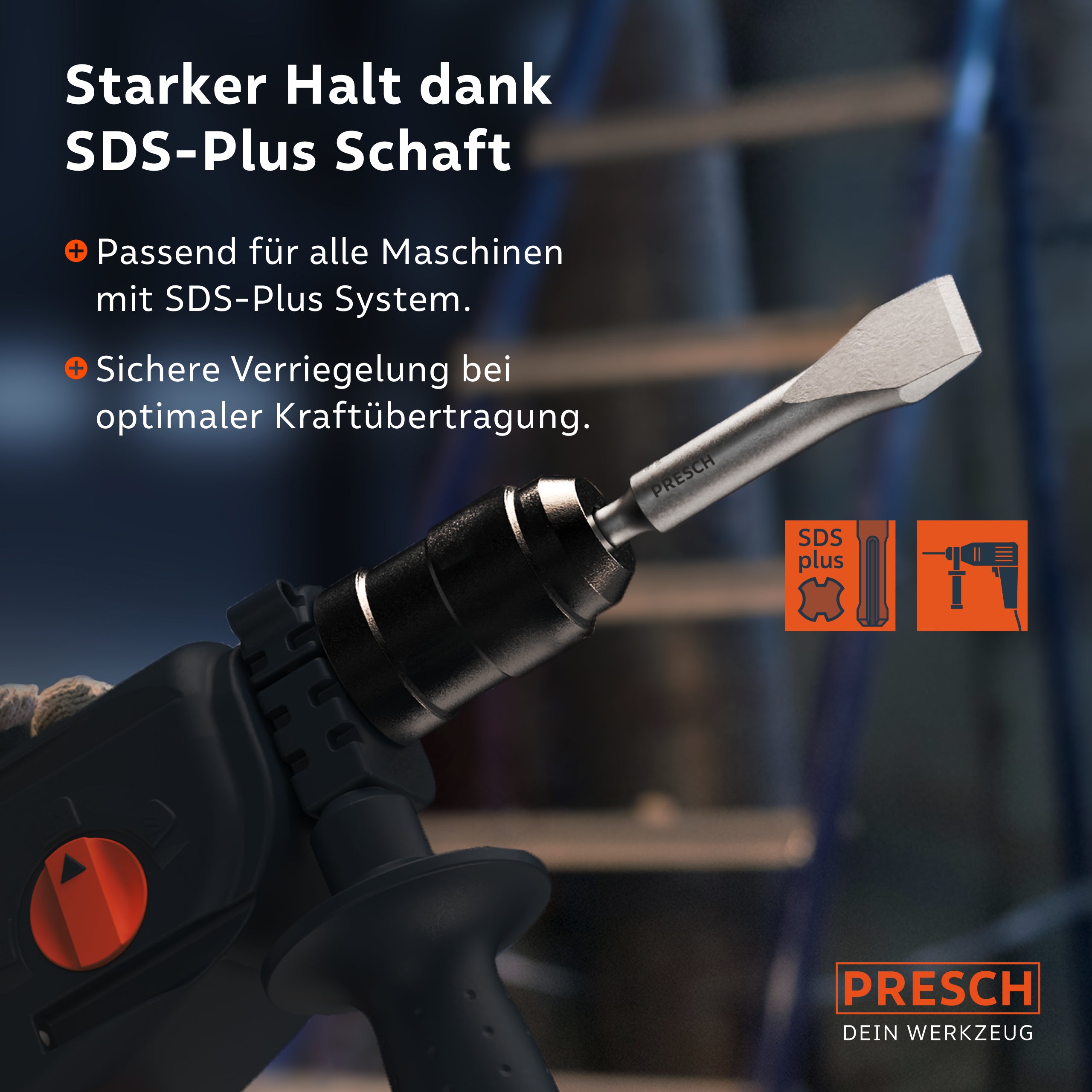PRESCH Bohrer mit SDS-Plus Schaft für robuste Verankerung und effiziente Energieübertragung in Bohrmaschinen