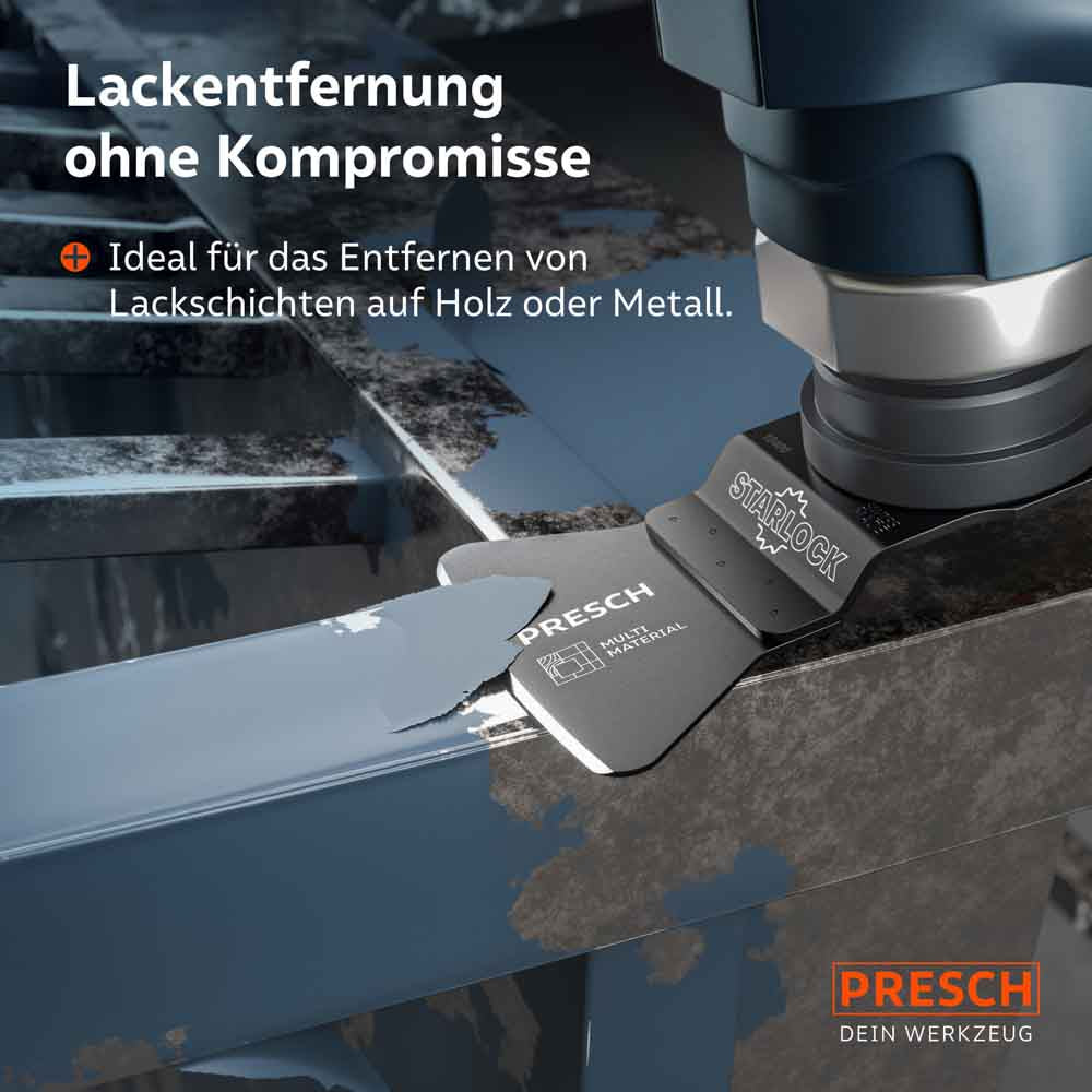 Scharfe Klinge des Schabers löst alte Lackschichten sauber von Holz und Metall