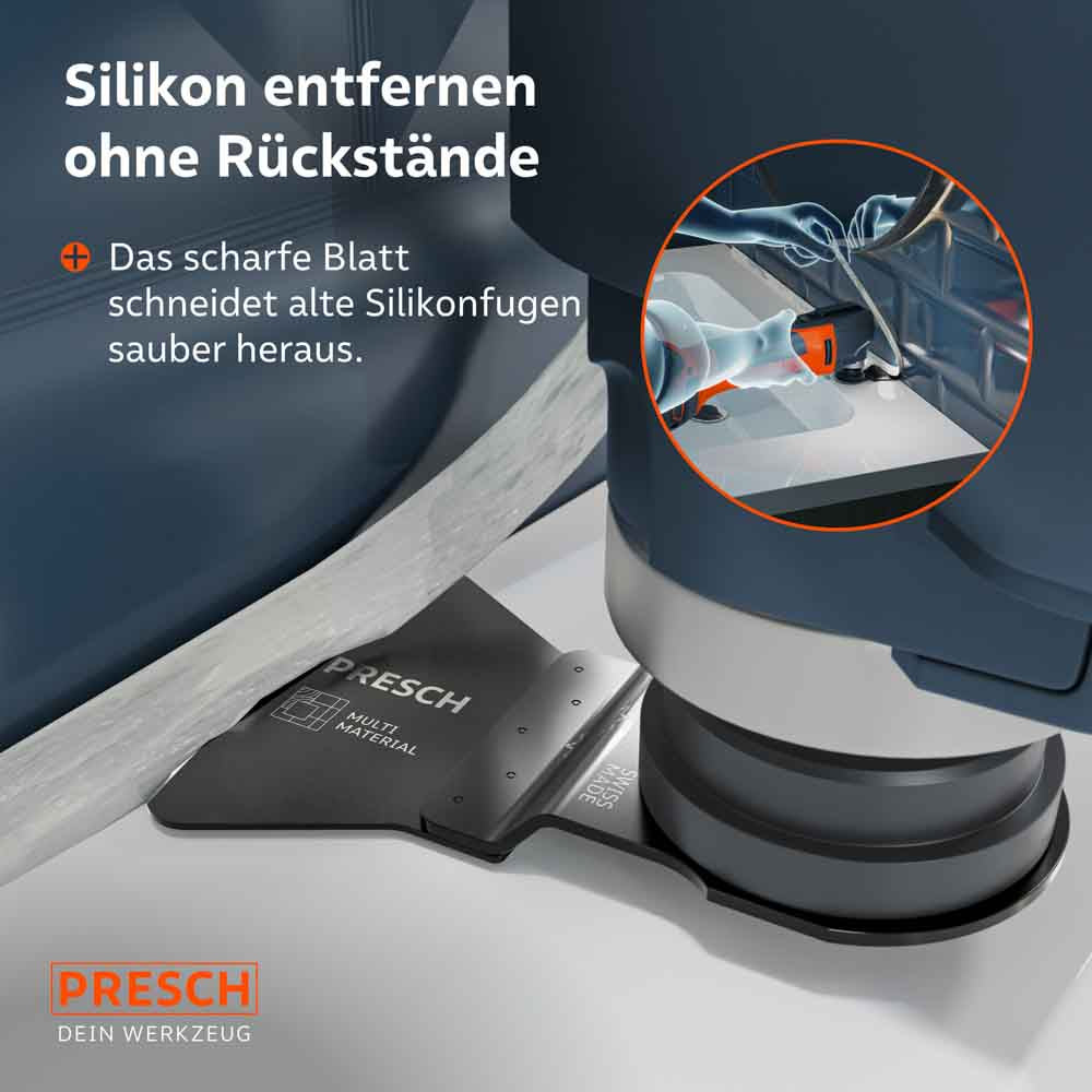 Schaber schneidet alte Silikonfugen rückstandslos von der Arbeitsplatte