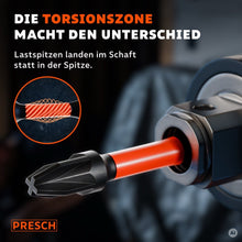 Nahaufnahme eines Impact Bits im Bithalter mit hervorgehobener Torsionszone im Schaft