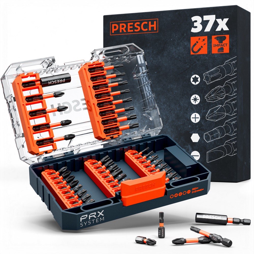 Drehbares 3D Modell der PRESCH Impact Bit Box 37tlg. im PRX Case S