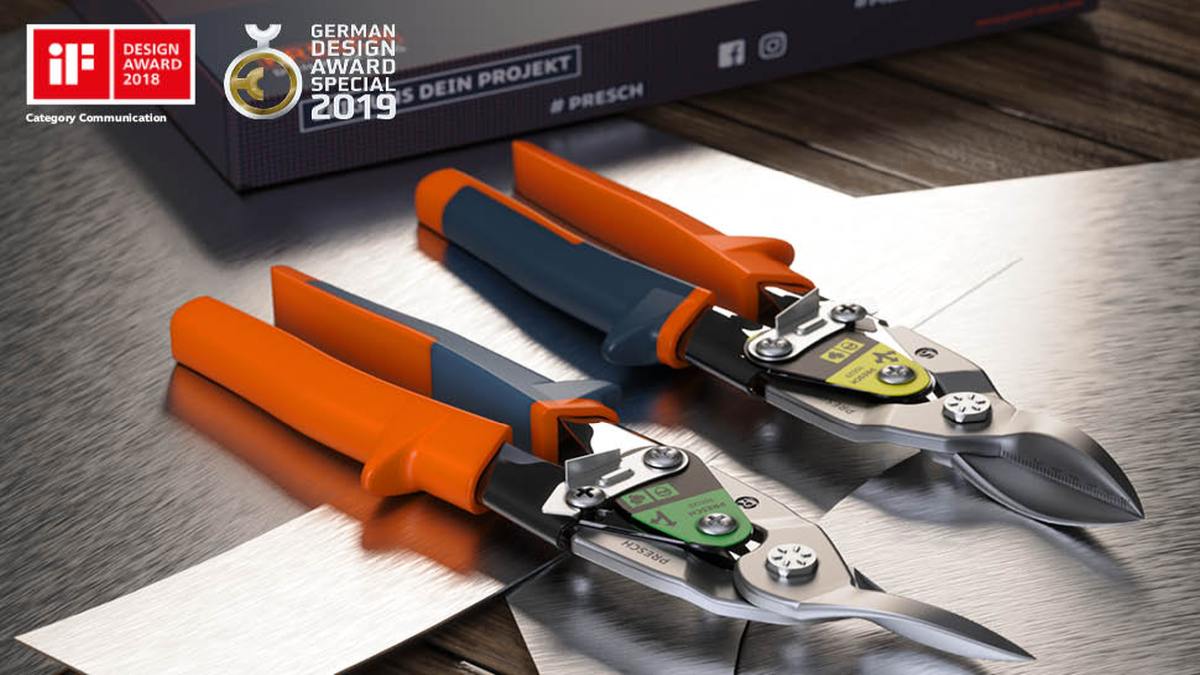 Presch Blechscheren mit ergonomischem Griff und scharfen Klingen für präzisen Schnitt in Metall.