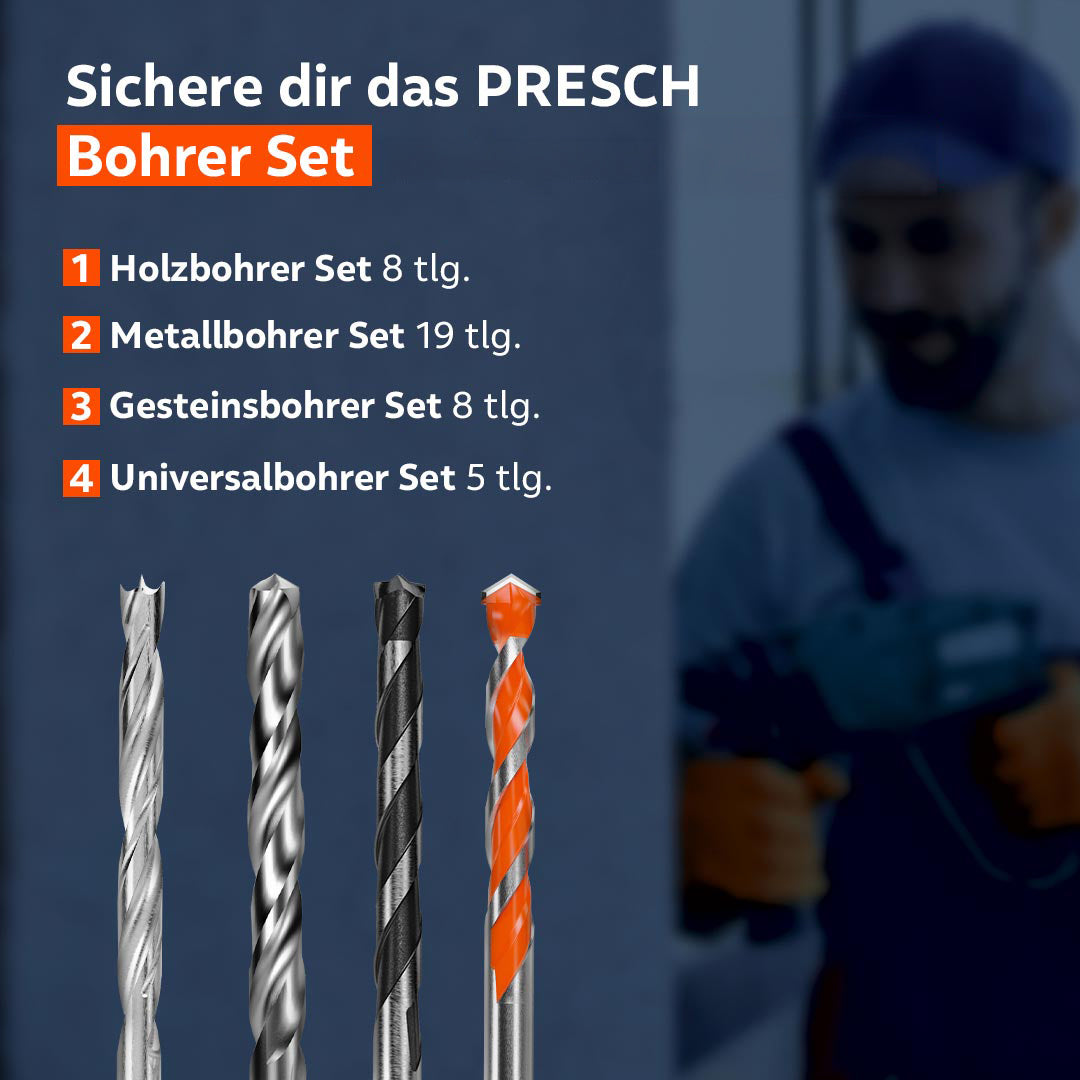 Das Sparset vereint vier Bohrer-Sets für Holz, Metall, Gestein und universelle Anwendungen.