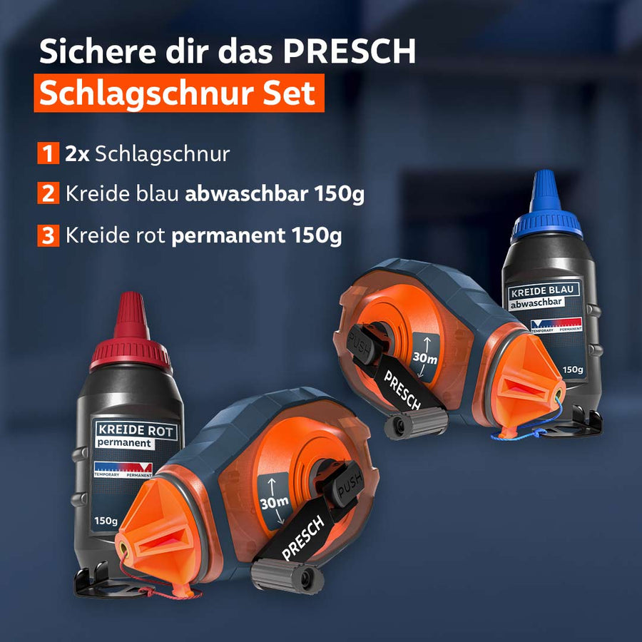 De set bevat twee slagstiftmachines en elk één fles blauwe en rode krijt, 150 gram.
