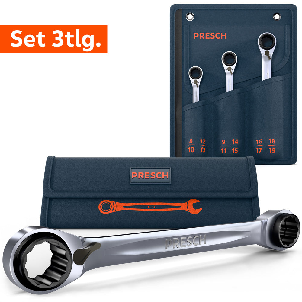 4 in 1 Doppel-Ratschenschlüssel Set 3tlg. (8-19mm)