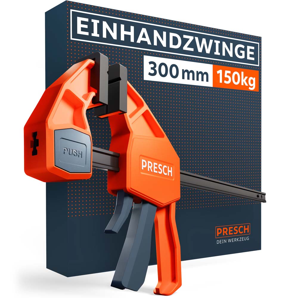 PRESCH Einhandzwinge 300mm fixiert Holzbalken – 150kg Spannkraft