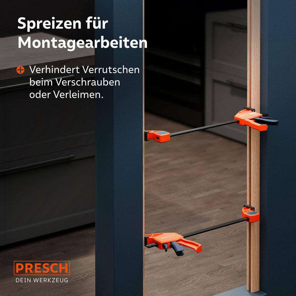 PRESCH Einhandzwinge 300mm fixiert Holzbalken – 150kg Spannkraft
