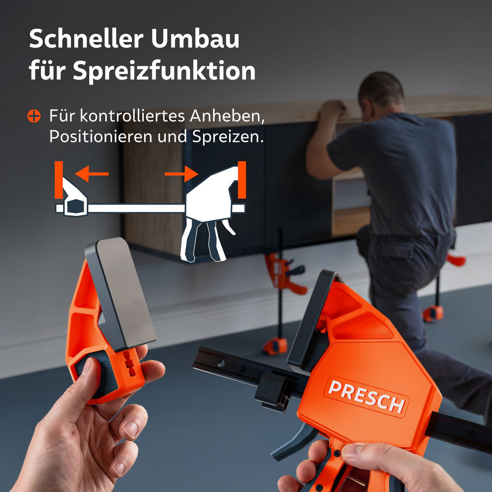 PRESCH Einhandzwinge 300kg 300mm – kraftvolles Spannwerkzeug für große Bauteile