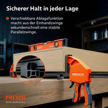 Innovatief ontwerp: De verplaatsbare legfunctie aan het einde van de rails maakt het horizontaal plaatsen van de klem op de werkbank mogelijk, waardoor deze een stabiele parallelle klem wordt.
