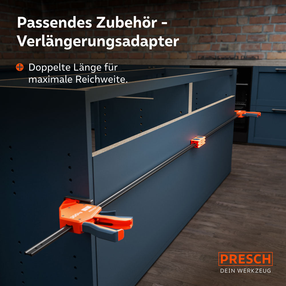 PRESCH Einhandzwinge 300kg 300mm – kraftvolles Spannwerkzeug für große Bauteile