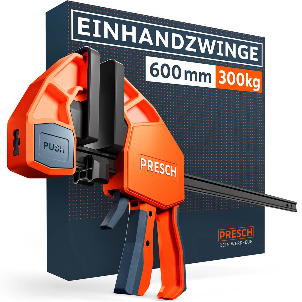 PRESCH Einhandzwinge 300kg 600mm – kraftvolles Spannwerkzeug für große Bauteile