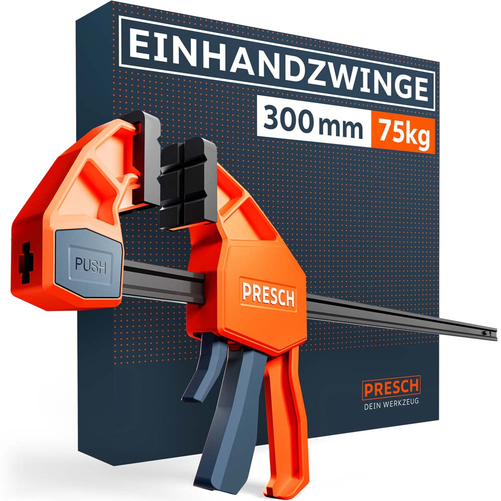 PRESCH Einhandzwinge 300mm – Schnellspannzwinge mit 75kg Spannkraft