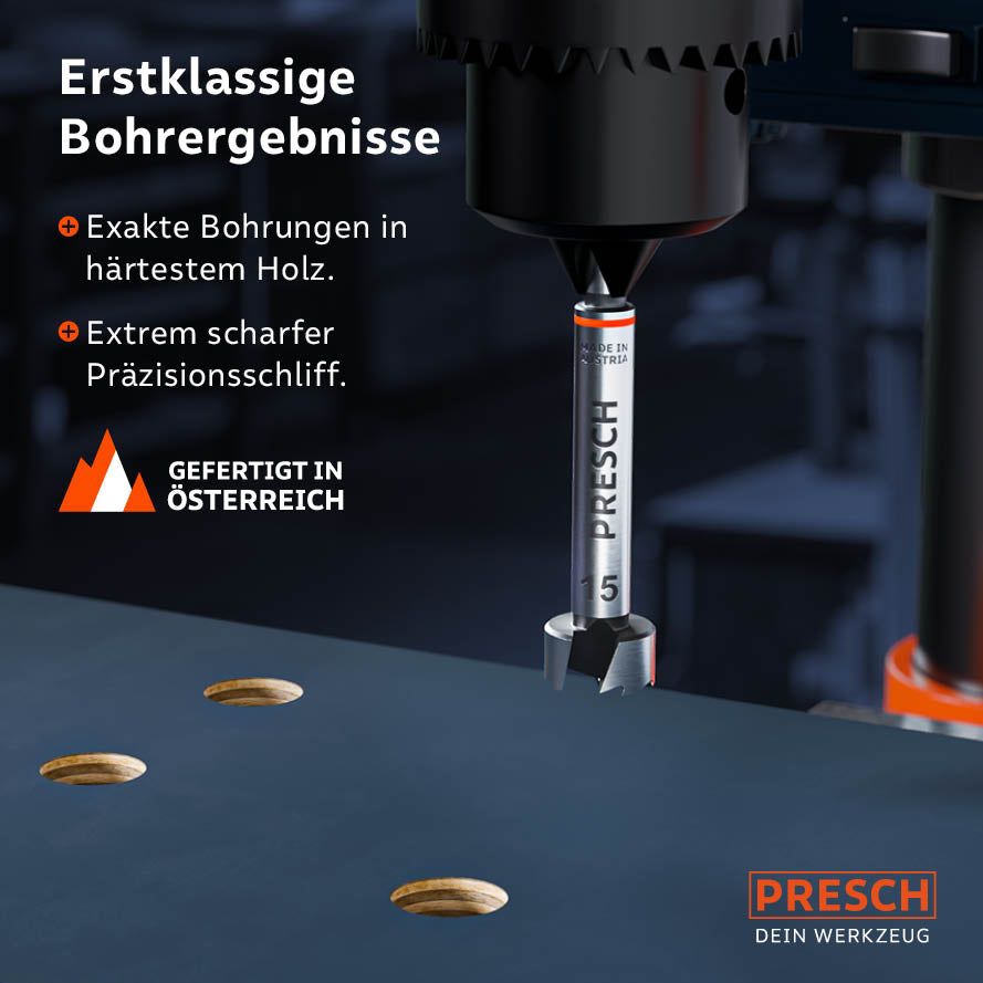 Erstklassige Ergebnisse mit der Standbohrmaschine: Exakte Bohrungen in härtestem Holz dank extrem scharfem Präzisionsschliff.