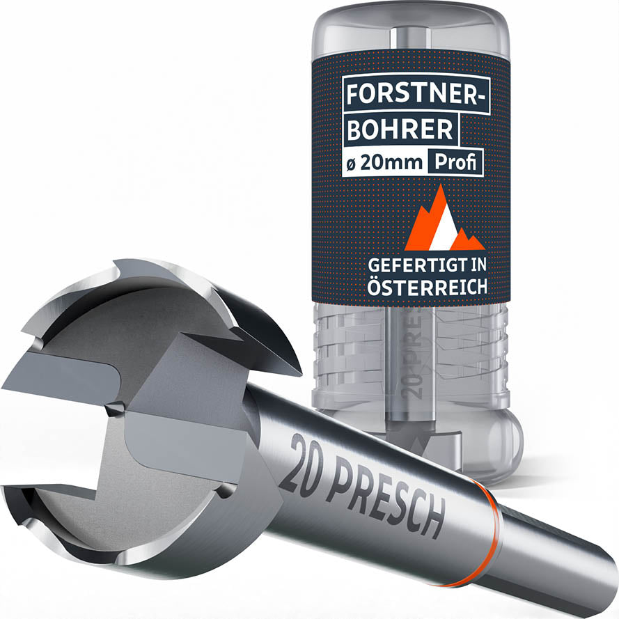 PRESCH Profi Forstnerbohrer 20mm – Hochwertiger Holzbohrer gefertigt in Österreich, inklusive robuster Aufbewahrungsbox aus Kunststoff.