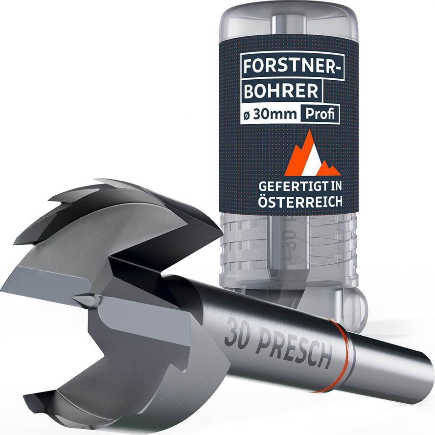 PRESCH Profi Forstnerbohrer 30mm – Hochwertiger Holzbohrer gefertigt in Österreich, inklusive robuster Aufbewahrungsbox aus Kunststoff.