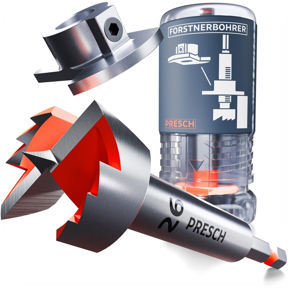 3D-Modell des PRESCH Forstnerbohrers 26 mm mit Tiefenstopp, frei drehbar