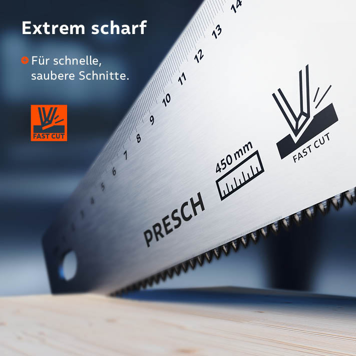 PRESCH Vossenstaartzaag voor precieze houtsneden en handzaag met scherpe tanden.