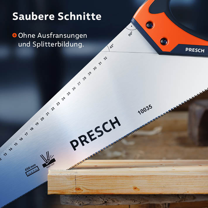 PRESCH Handsäge Fuchsschwanz für präzise Holzschnitte ohne Ausfransungen