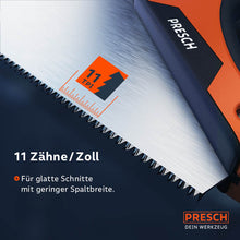 PRESCH Fuchsschwanzsäge mit 11 Zähnen pro Zoll für präzise Handsägearbeiten und Sägen mit geringer Spaltbreite.