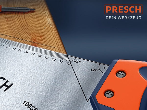PRESCH Fuchsschwanzsäge 450mm mit scharfen Zähnen und ergonomischem Griff für präzises Sägen von Holz.