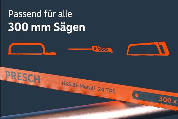 PRESCH Handsägeblätter geeignet für 300 mm Sägen inklusive Sägebogen und Fuchsschwanz