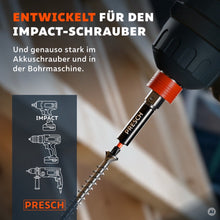 Impact Bit im Schlagschrauber, daneben Symbole für Schlagschrauber, Akkuschrauber und Bohrmaschine