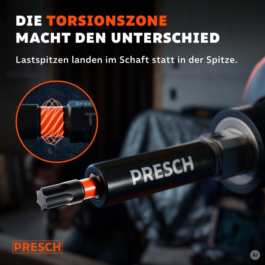 Impact Bit im Bithalter mit hervorgehobener Torsionszone im Schaft