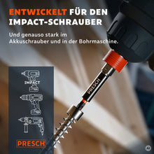 Impact Bit im Schlagschrauber, daneben Symbole für Schlagschrauber, Akkuschrauber und Bohrmaschine