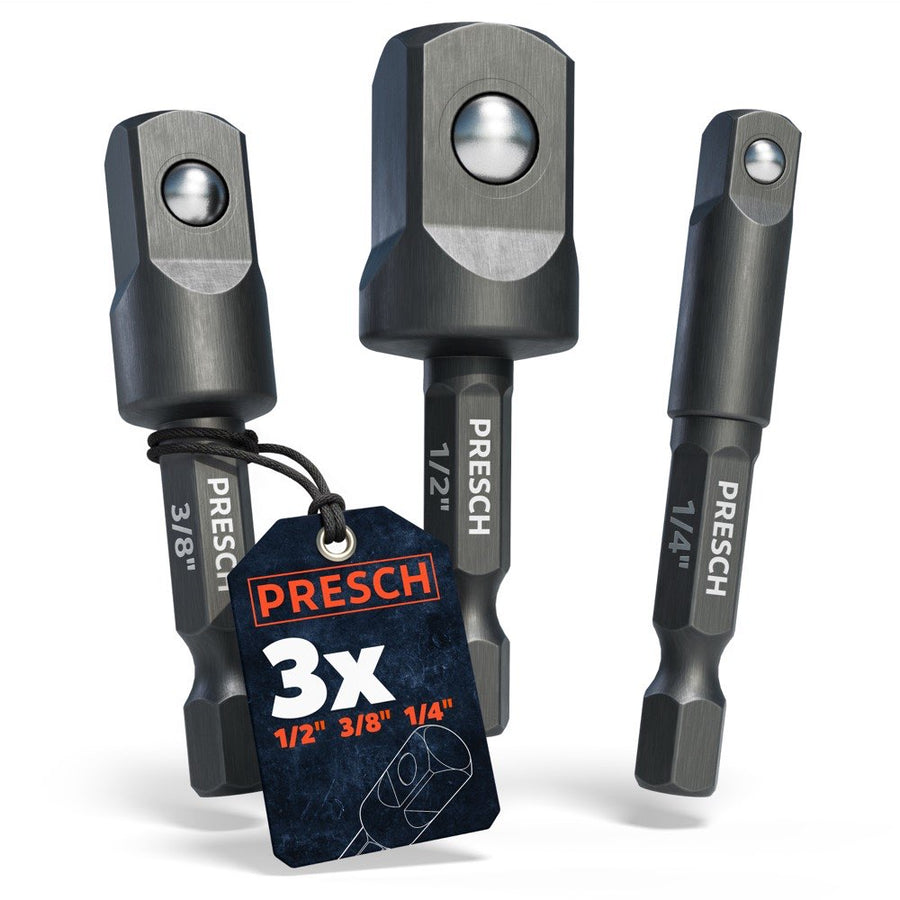 PRESCH Impact Stecknuss-Adapter Set 3tlg. mit Vierkant 1/4, 3/8 und 1/2 Zoll