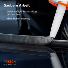 Concentrez‑vous sur la pointe du joint pendant le travail ; le déplacement de 4 mm assure un flux de matériau constant jusqu’à la fin de la cartouche pour un résultat professionnel.