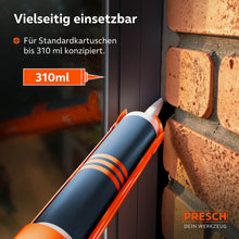 Vue détaillée de l'étanchéité d'un cadre de fenêtre sur un mur en clinker ; le kit est universel pour toutes les cartouches standard jusqu'à une capacité de 310 ml.
